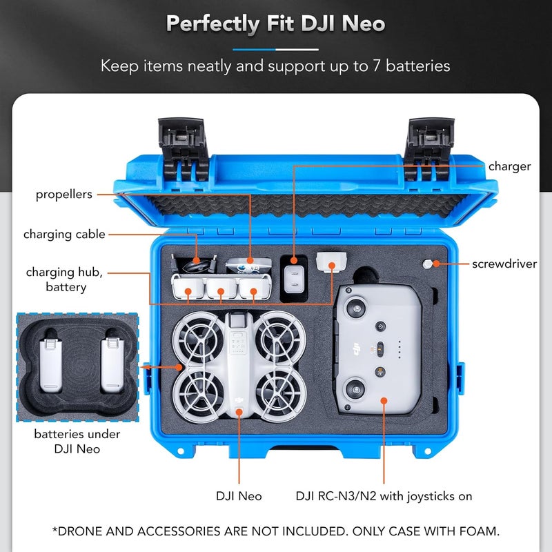 Lykus حافظة صلبة مقاومة للماء Titan N110 لجهاز DJI Neo Combo، RC-N3/DJI RC 2، تدعم حتى 7 بطاريات [حافظة فقط] - Image 2